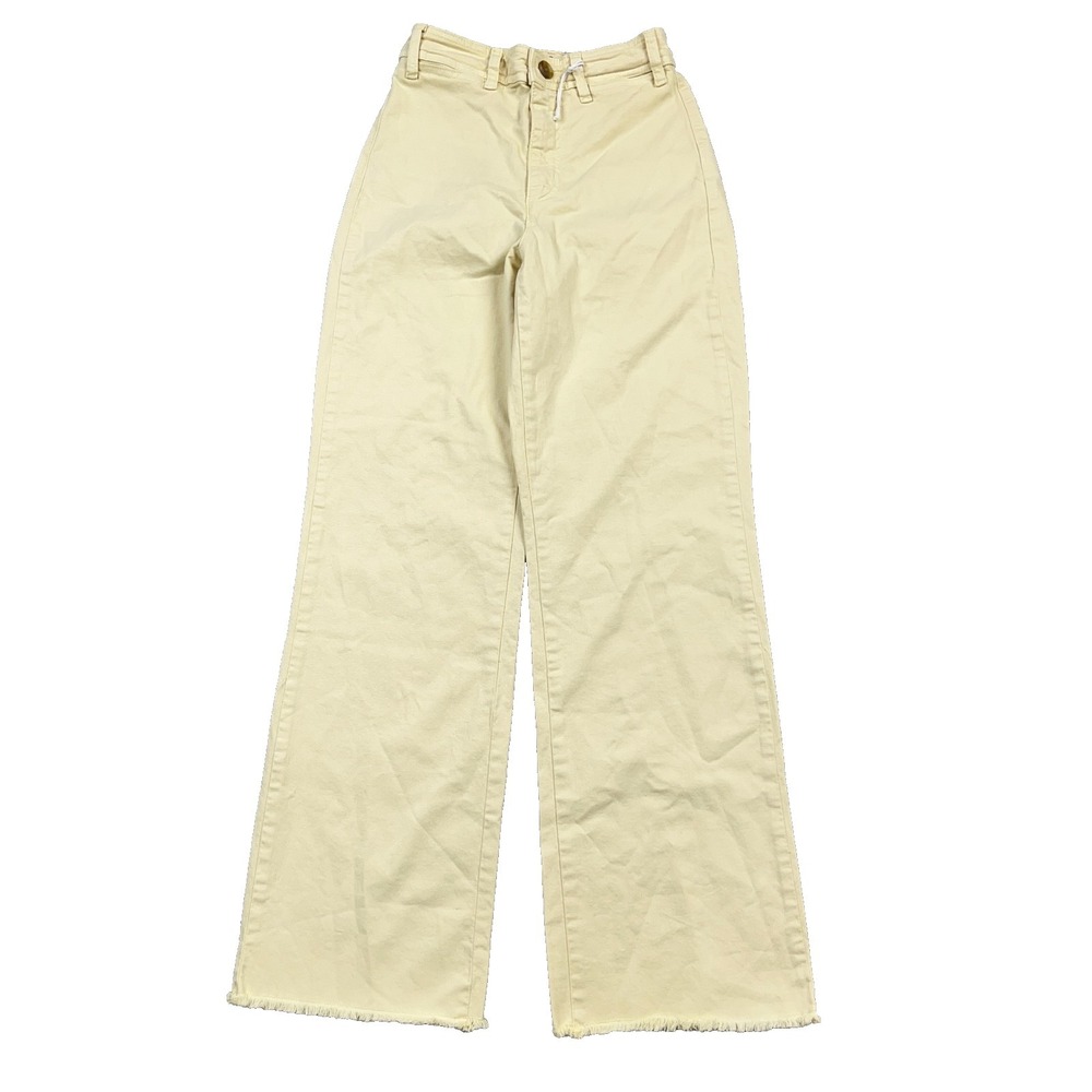Marine Layer Pants Women Size 2 Cream Bridget Wide Leg Crop Twill Frayed Dress